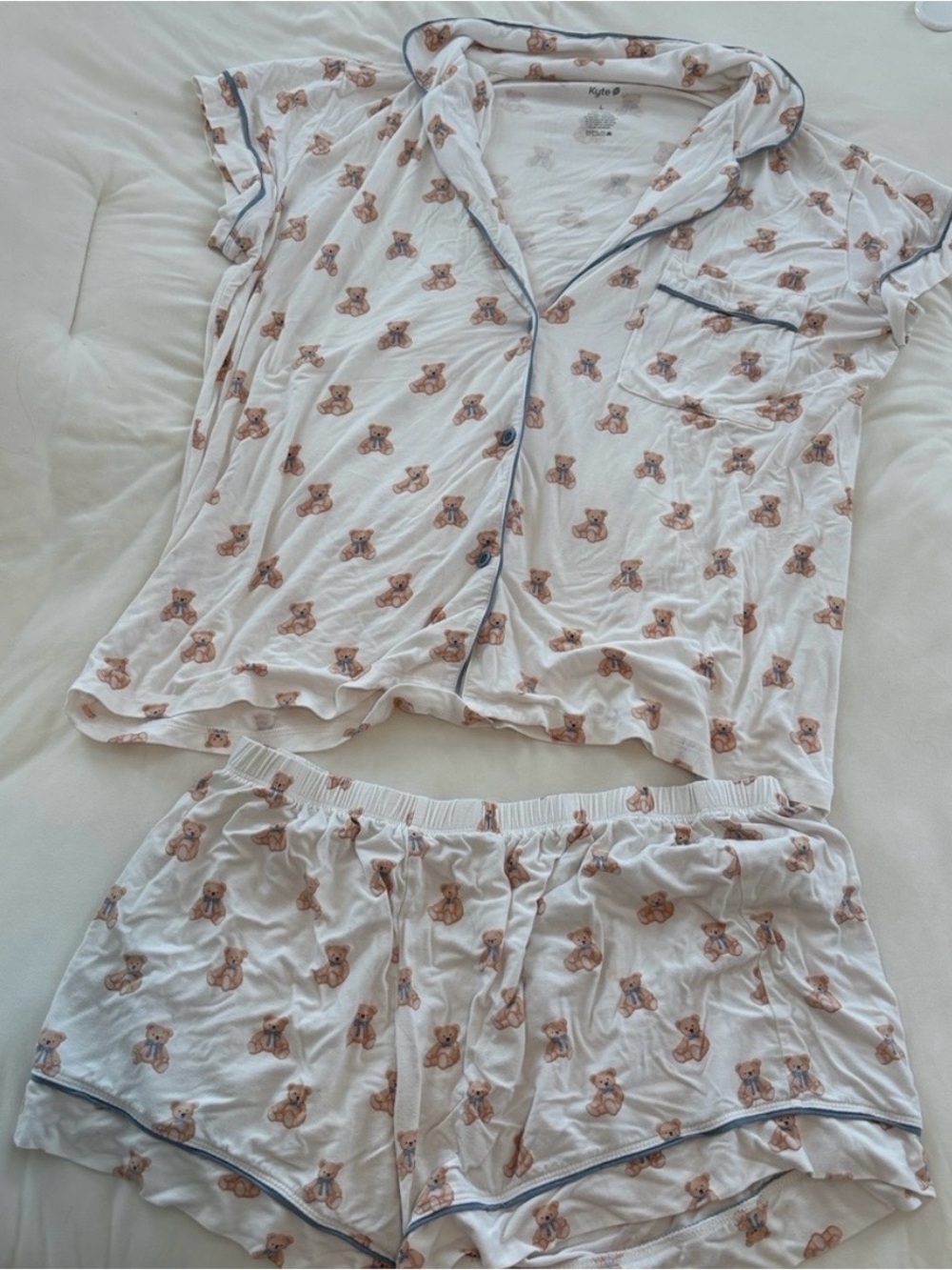 Women’s Kyte baby Teddy Bear Print Short Pajama Set - White with Brown Print